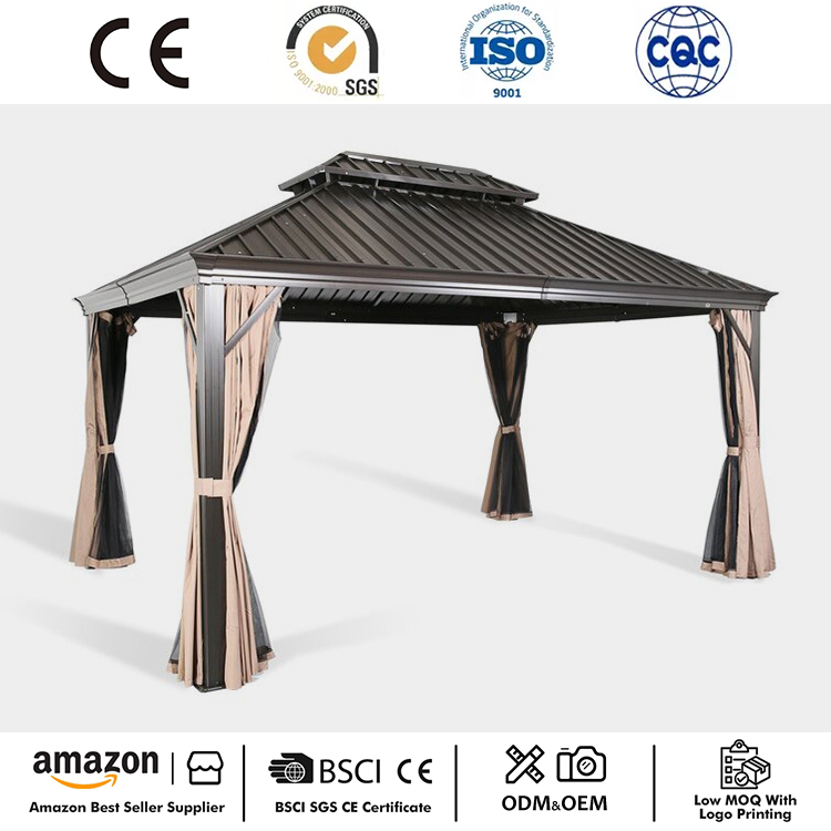 Gazebo de techo rígido con marco de aluminio de 12' x 10'