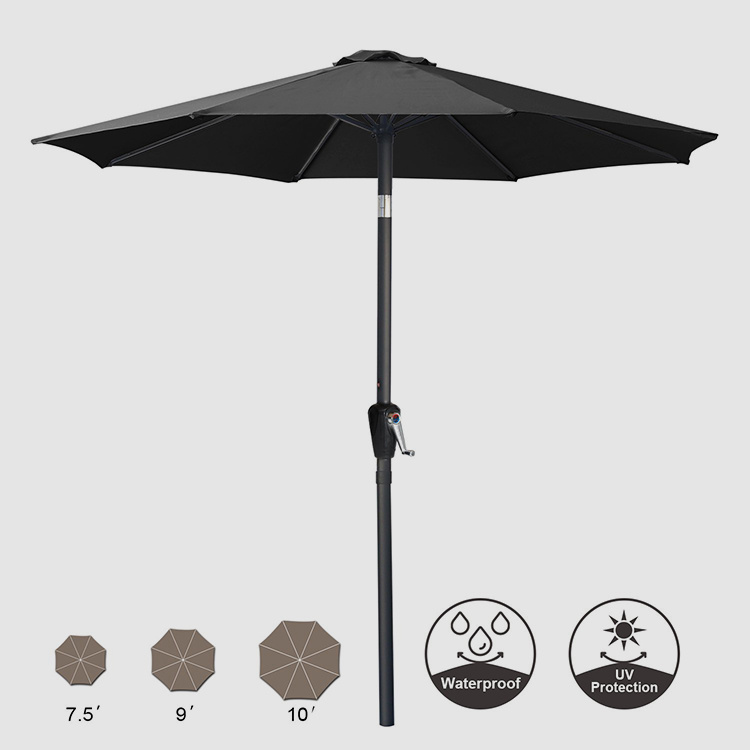 Uso de sombrilla de mesa de patio con inclinación y manivela