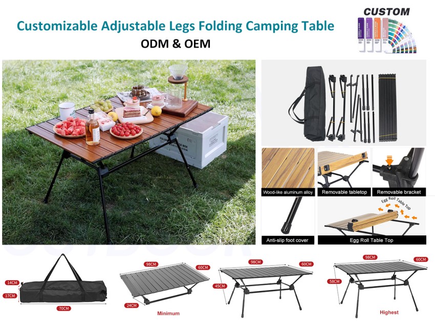 Mesa de camping plegable con patas ajustables