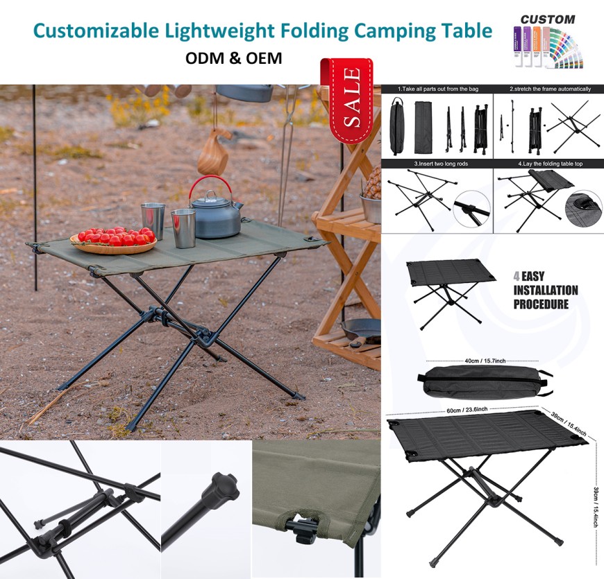 Mesa de camping portátil compacta de tela lavable