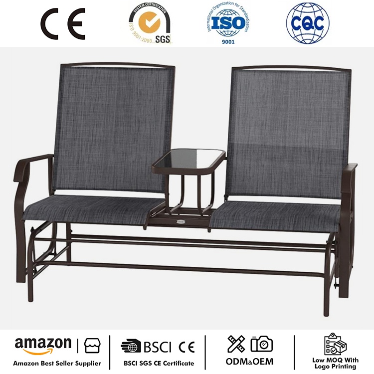 Banco deslizante de dos asientos con mesa central
