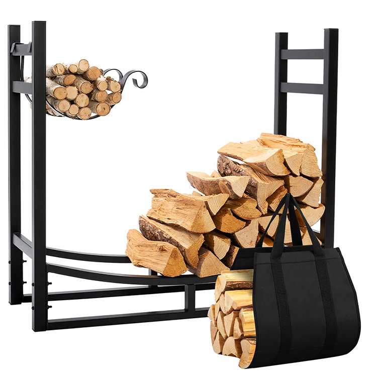 Estante de leña con soporte de madera