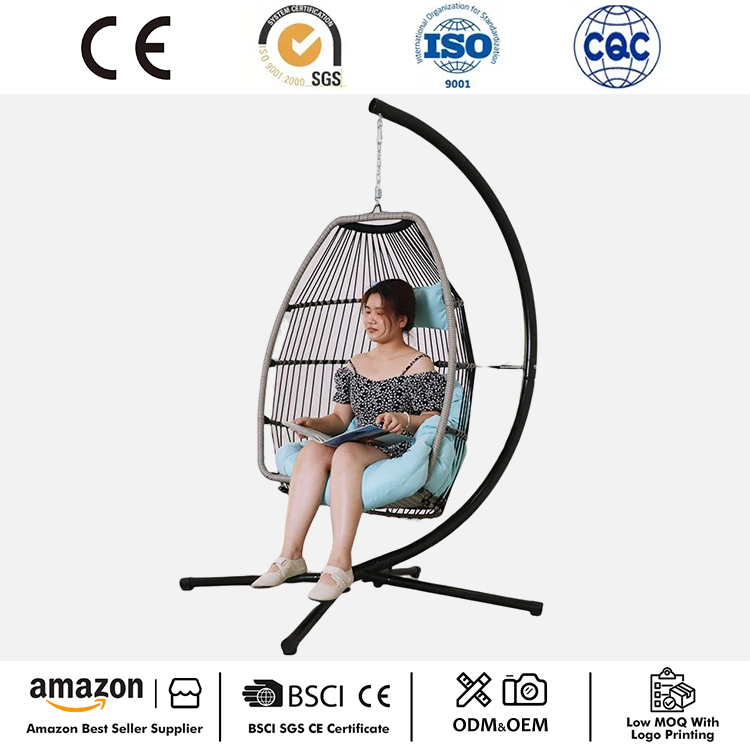 Silla colgante de huevo de mimbre PE plegable de porche
