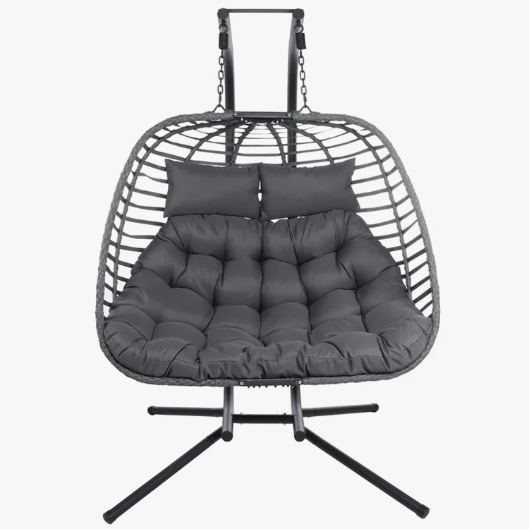 Silla giratoria de huevo de ratán con asiento para 2 personas