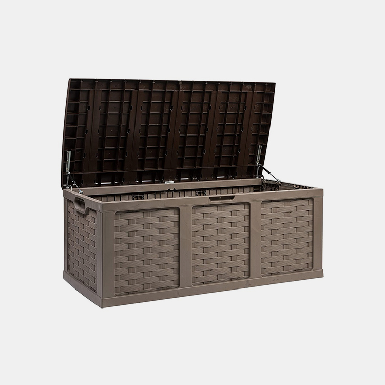 Caja de cubierta de plástico de ratán marrón de 153 galones